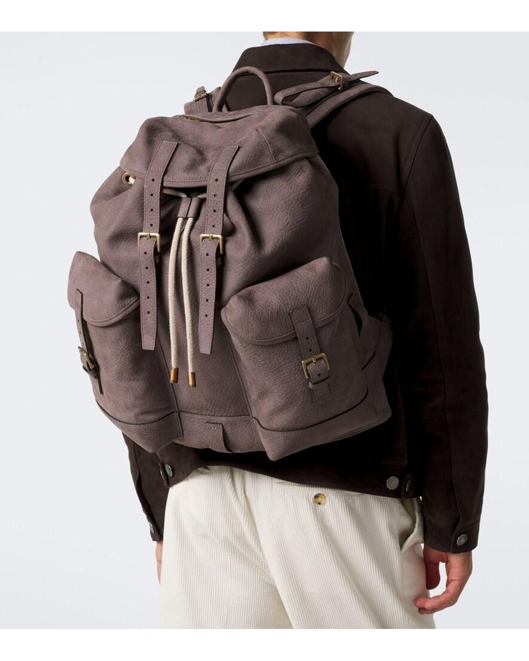 Brunello Cucinelli Brown Leather Backpack for men