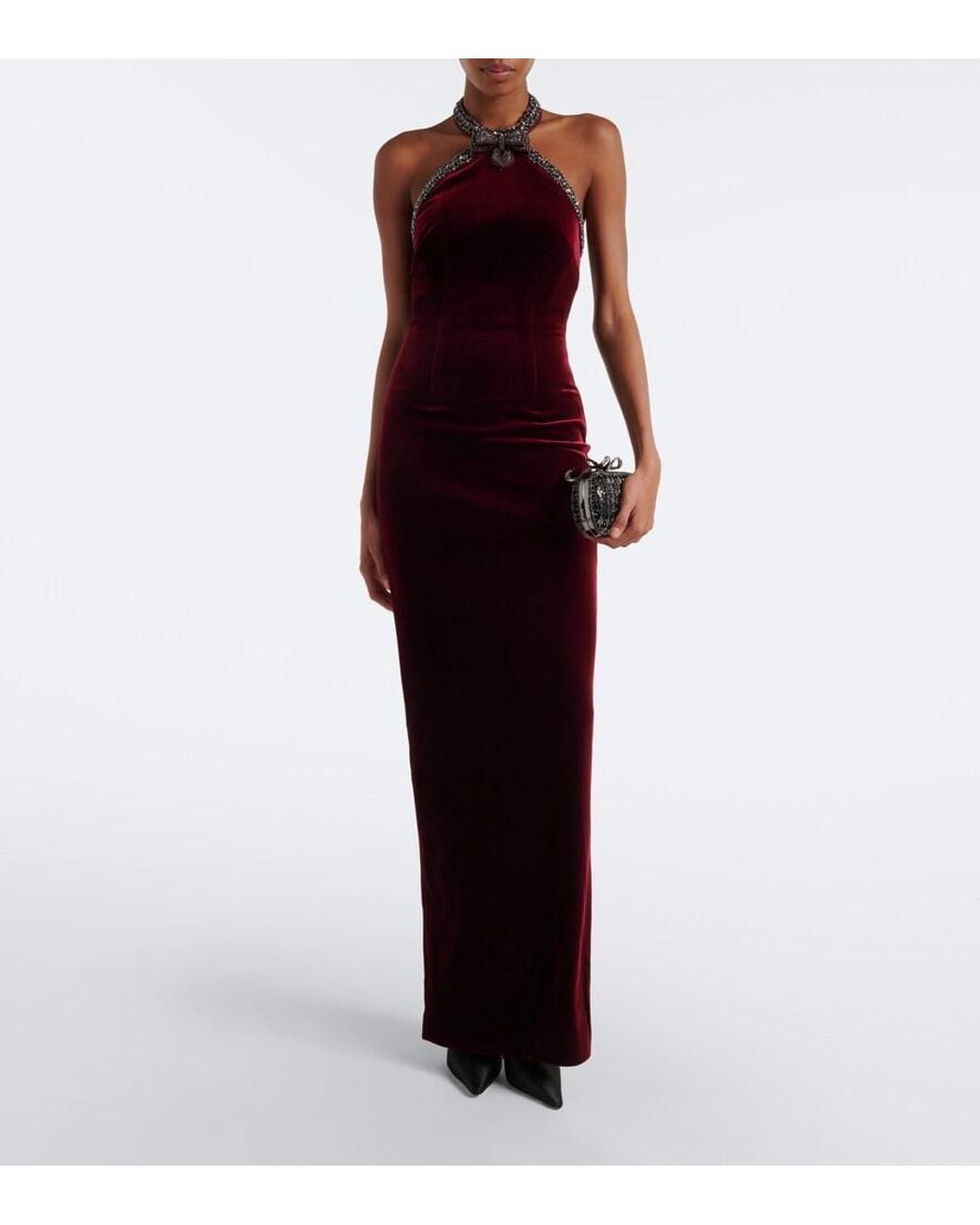 Self-Portrait Purple Embellished Halterneck Velvet Gown