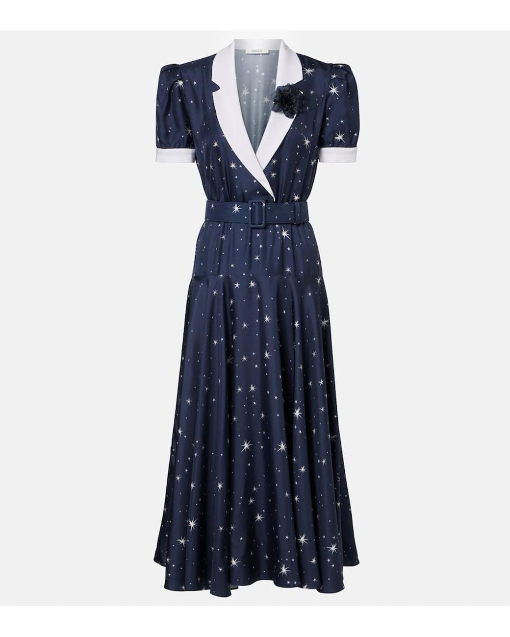 Rodarte Blue Printed Silk Twill Midi Dress
