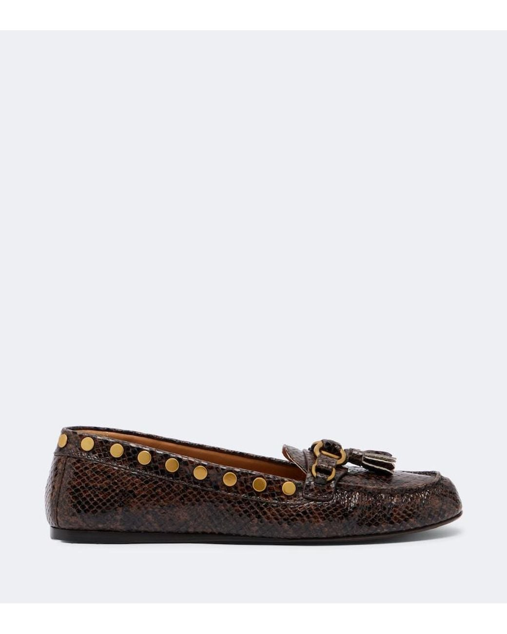 Isabel Marant Brown Faxel Snake-Effect Studded Leather Loafers