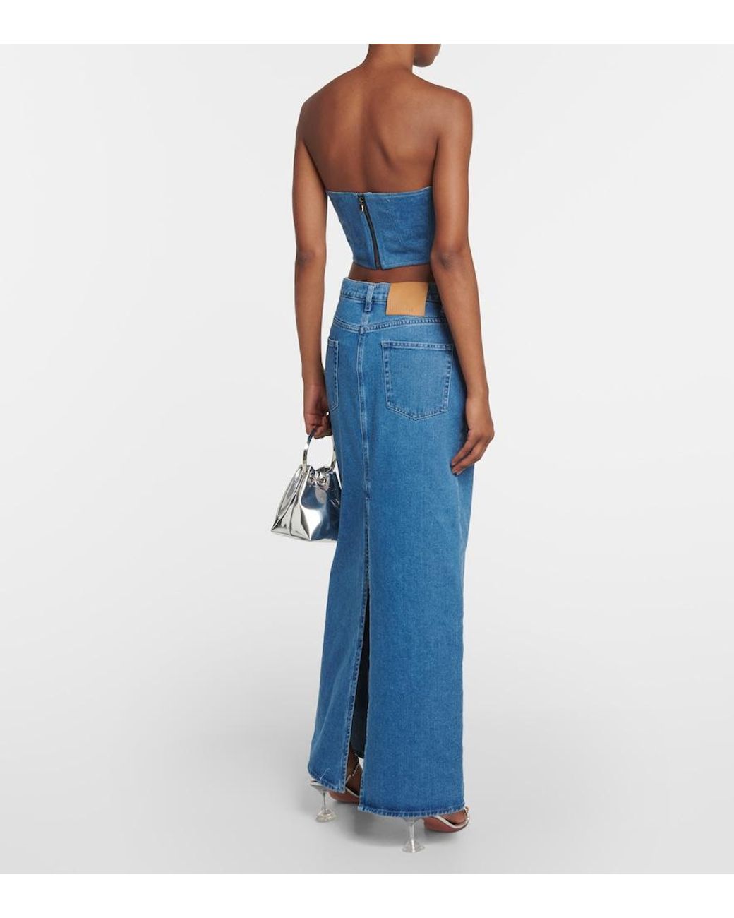 GIUSEPPE DI MORABITO Blue Floral-Applique Denim Bustier