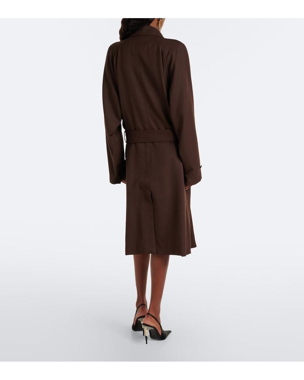 Saint Laurent Brown Double-Breasted Wool Trench Coat