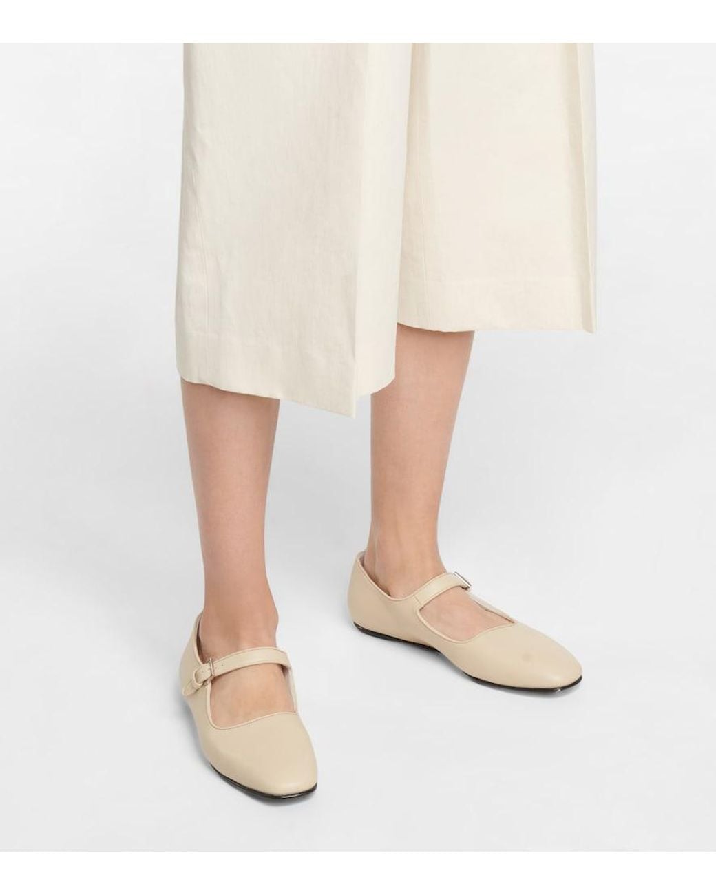 The Row White Ava Leather Mary Jane Ballet Flats