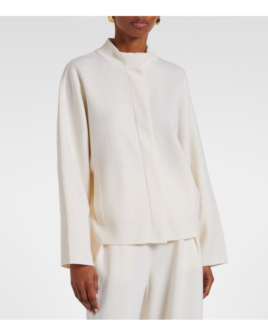 Max Mara White Wool Zip-Up Cardigan