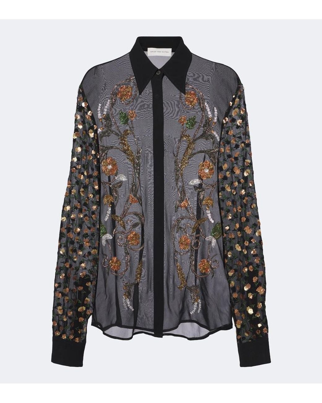 Dries Van Noten Black Embellished Sheer Blouse