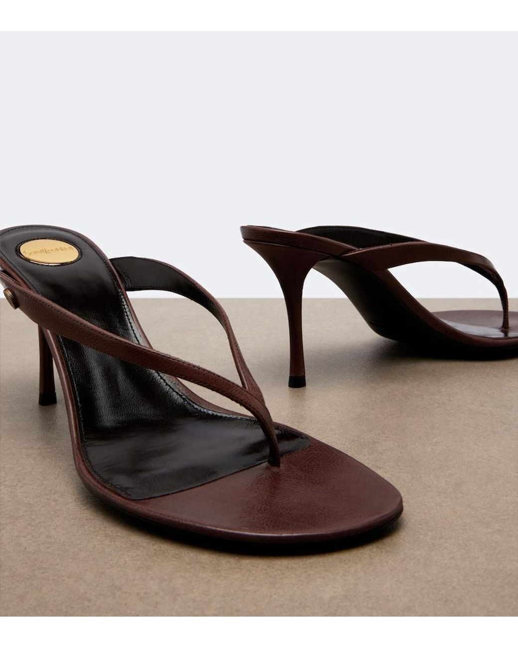 Saint Laurent Black Sue Leather Thong Sandals