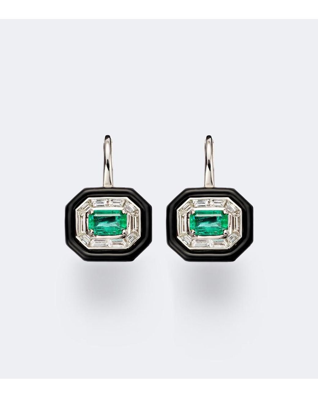 Nikos Koulis Green Oui 18Kt And Enamel Earrings With Emerald And Diamonds