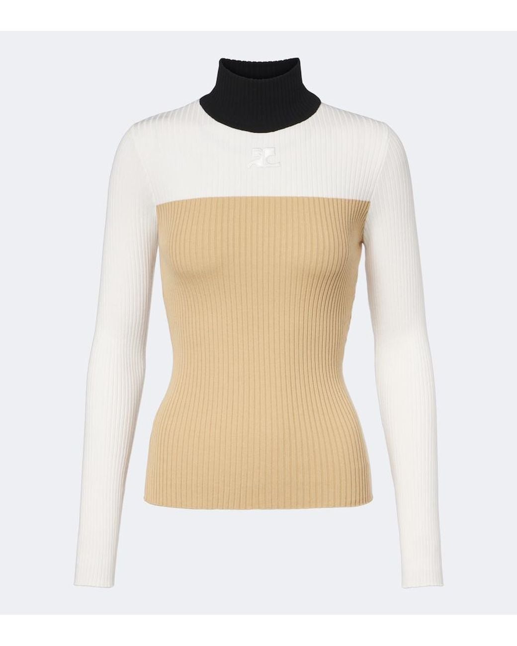 Courreges White Colorblocked Ribbed-Knit Ski Top