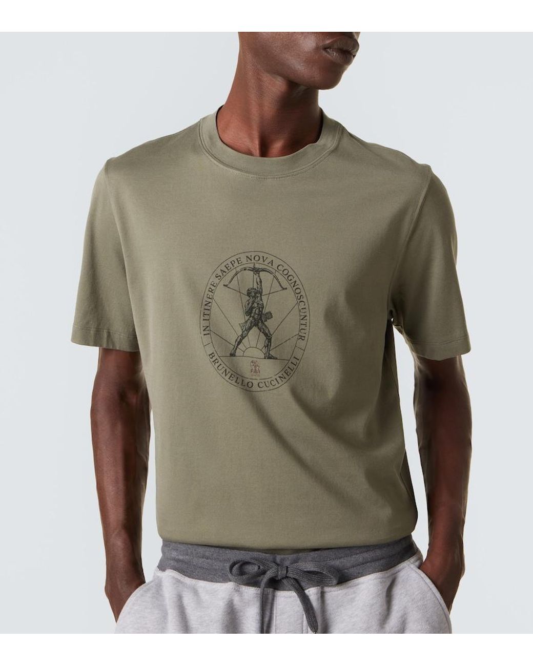 Brunello Cucinelli Green Printed Cotton Jersey T-Shirt for men