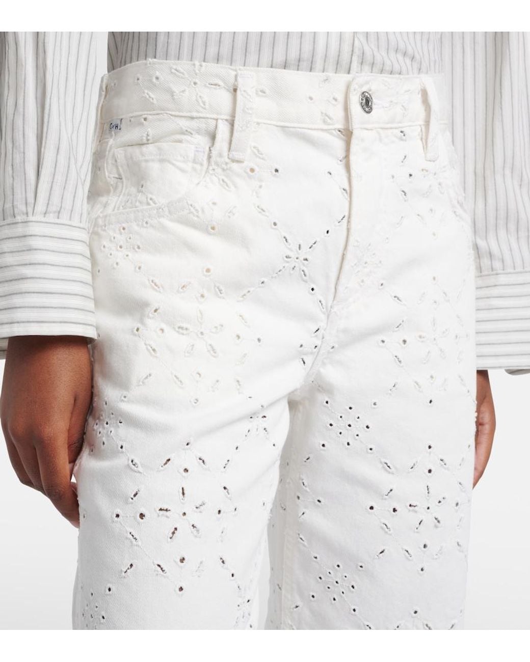 Citizens of Humanity White Lindz Broderie Anglaise Straight Jeans