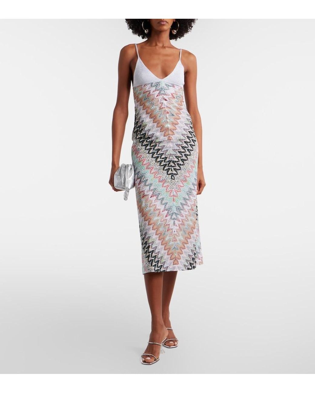 Missoni White Zigzag Lame Midi Dress