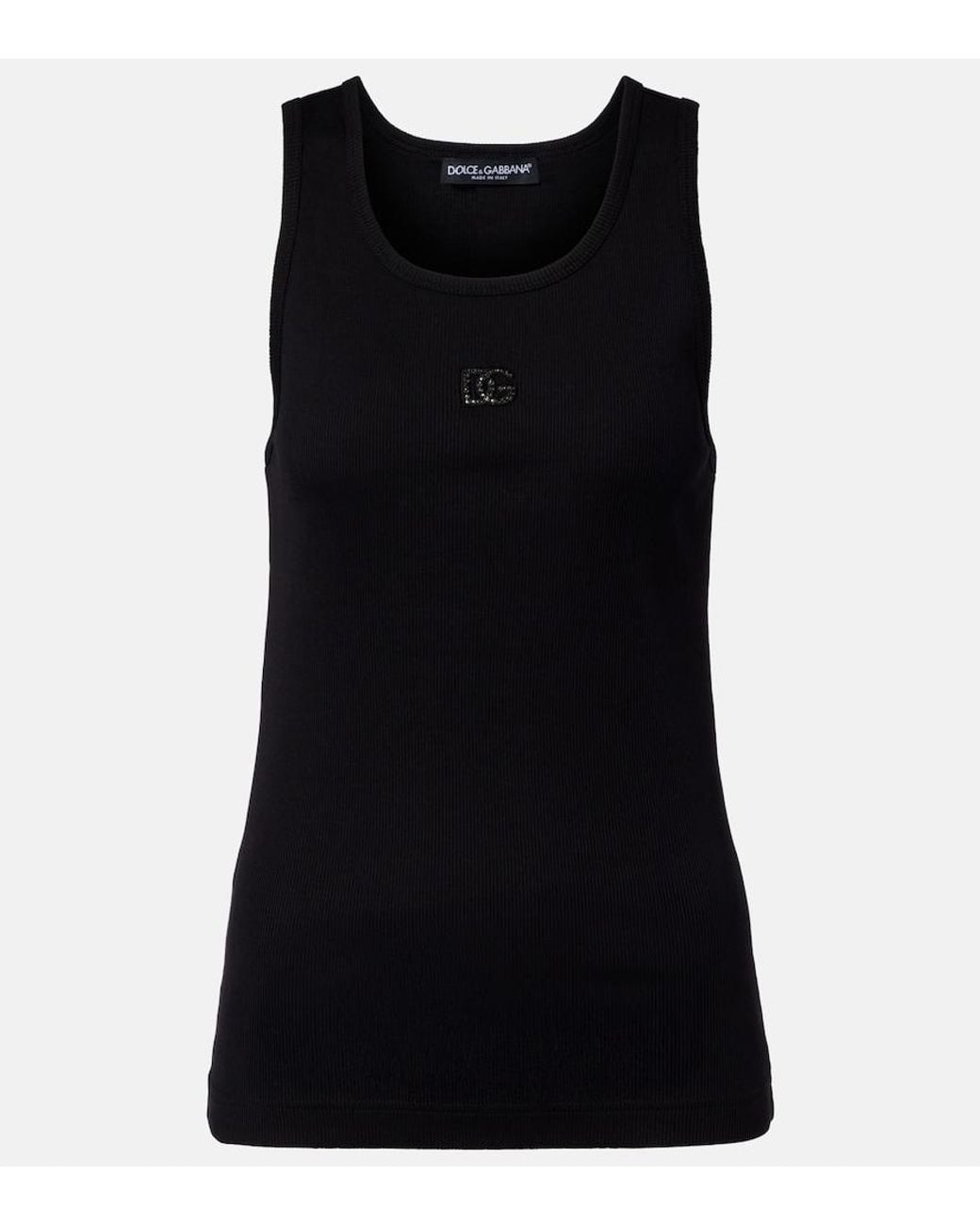 Dolce & Gabbana Black Dg Embellished Ribbed-Knit Cotton Tank Top