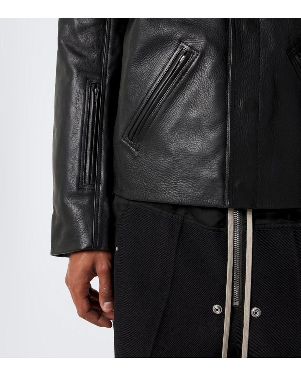 Rick Owens Black Mac Convertible Leather Jacket for men