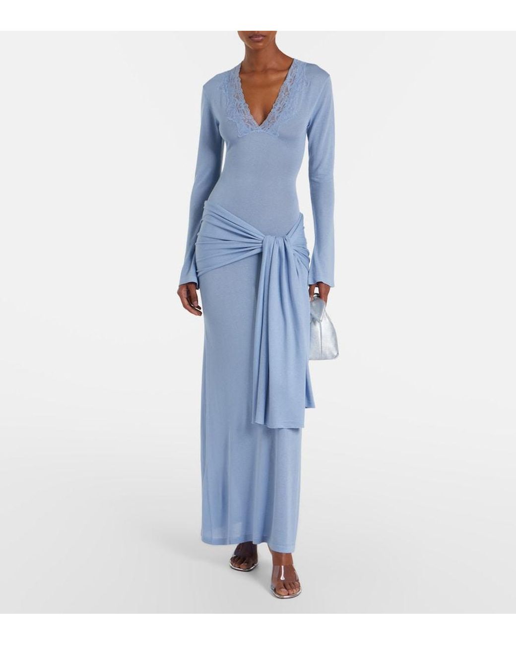 AYA MUSE Blue Lace-Trimmed Maxi Dress