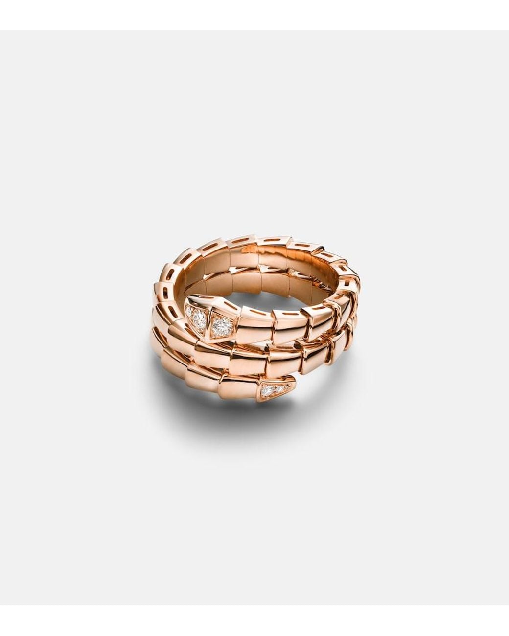BVLGARI White Serpenti Viper 18Kt Rose Ring With Diamonds