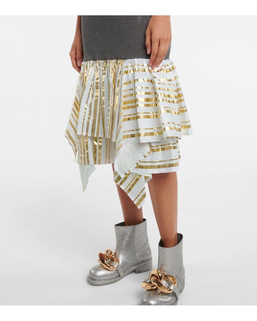 J.W. Anderson Multicolor Ribbed-Knit Cotton And Satin Midi Dress