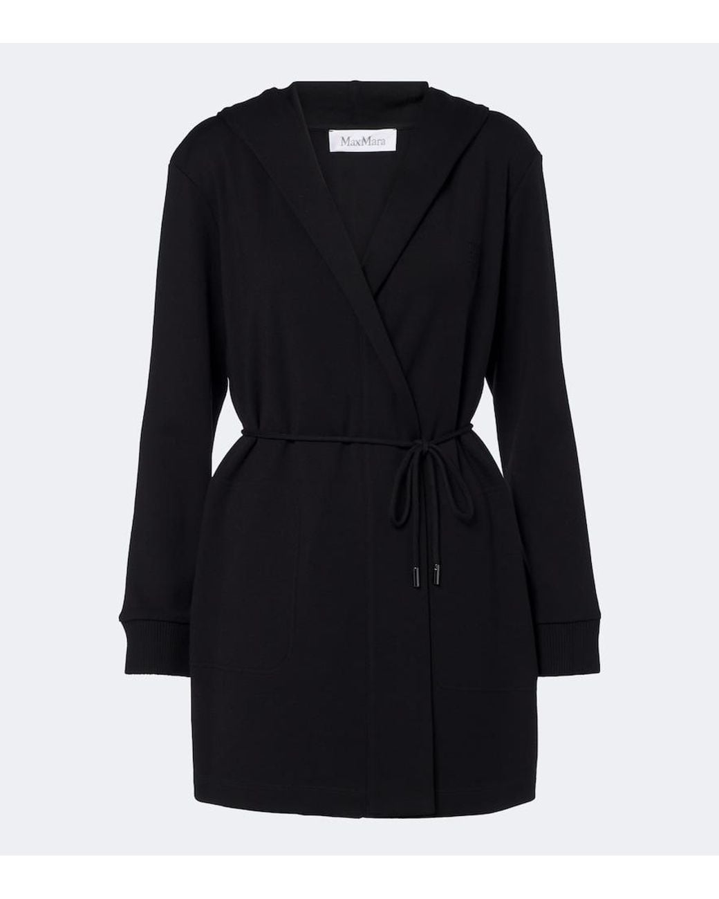 Max Mara Black Virgin Wool Wrap Coat