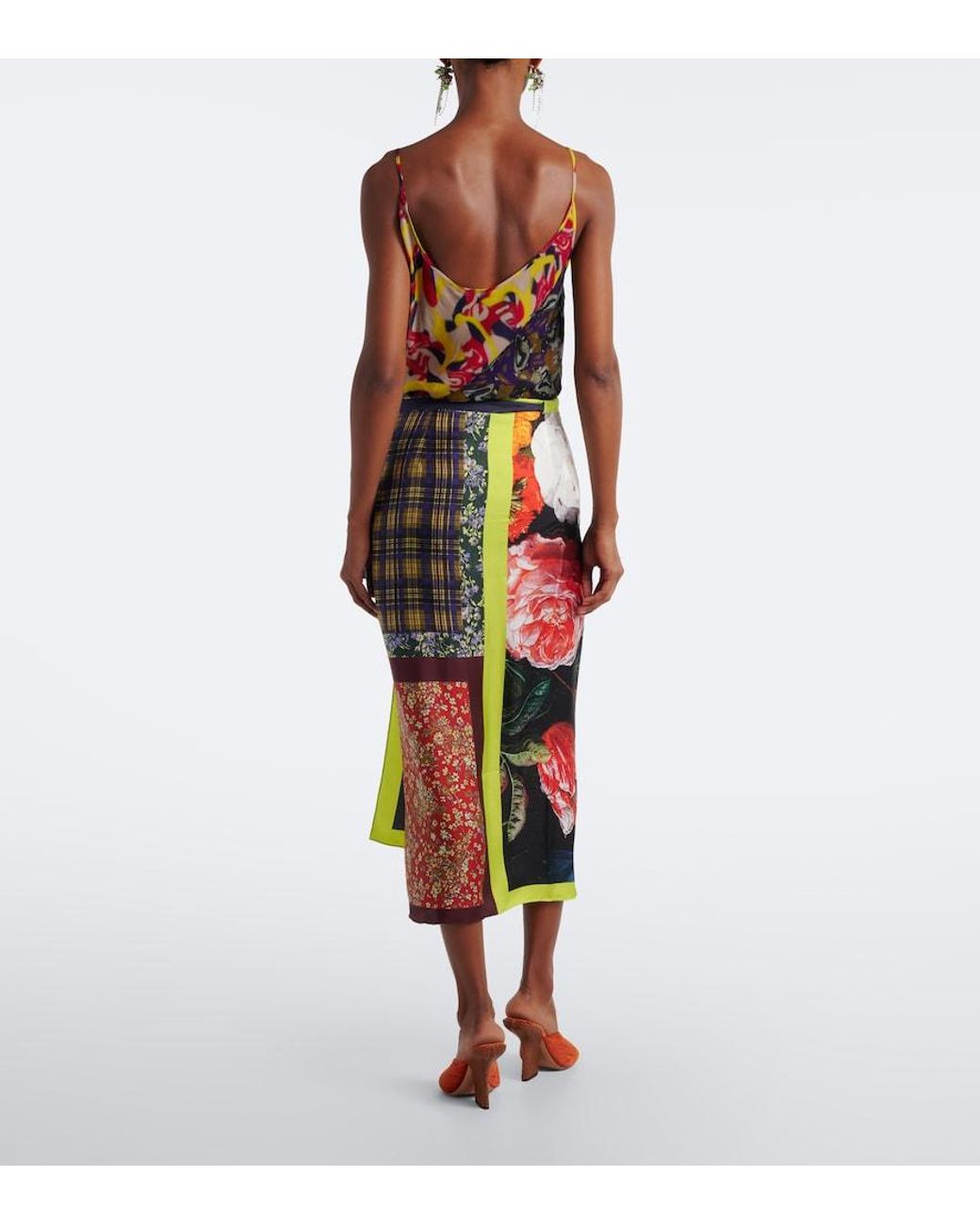 Dries Van Noten Blue Printed Silk Wrap Skirt