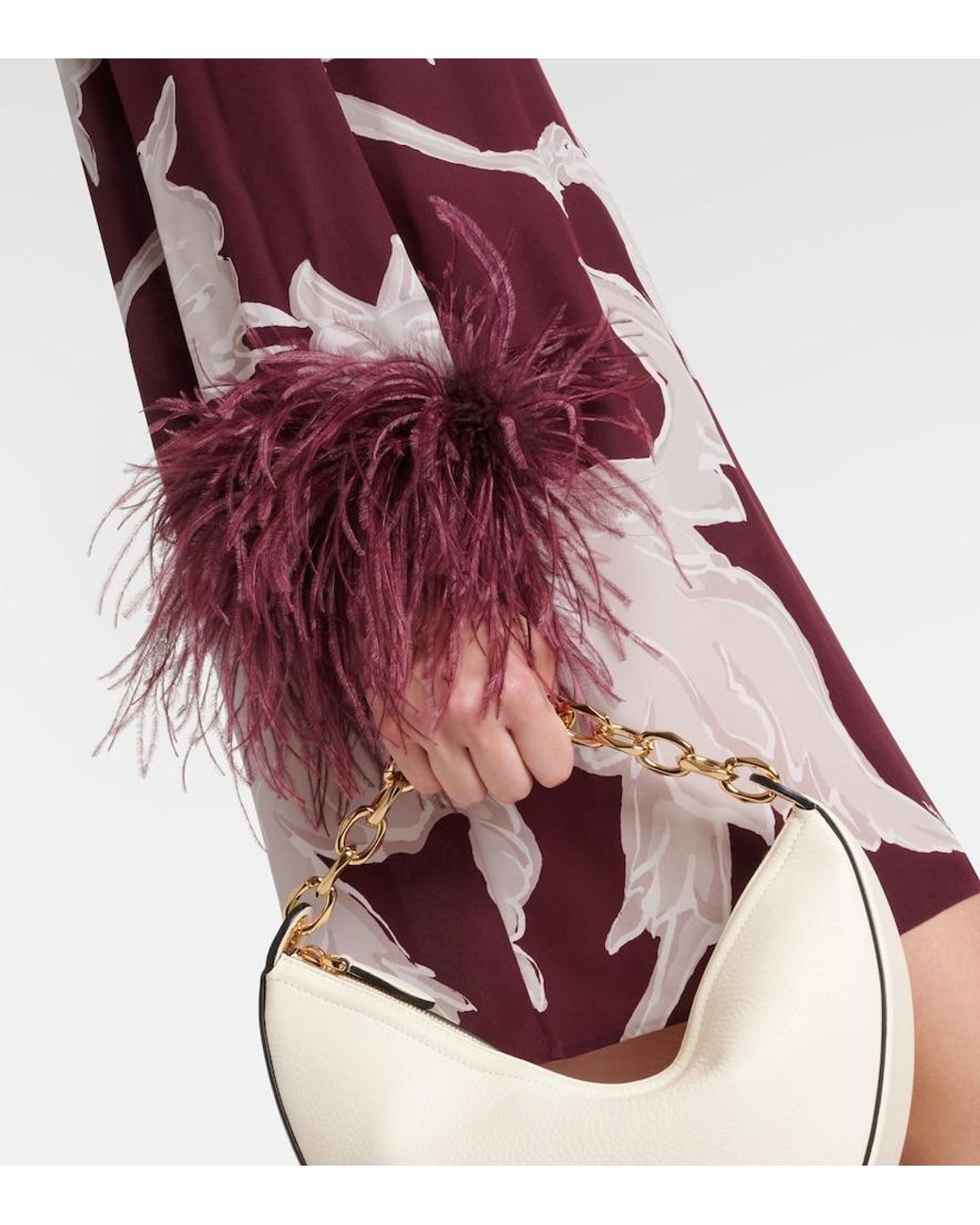Valentino Garavani Red Printed Feather-Trimmed Silk Minidress