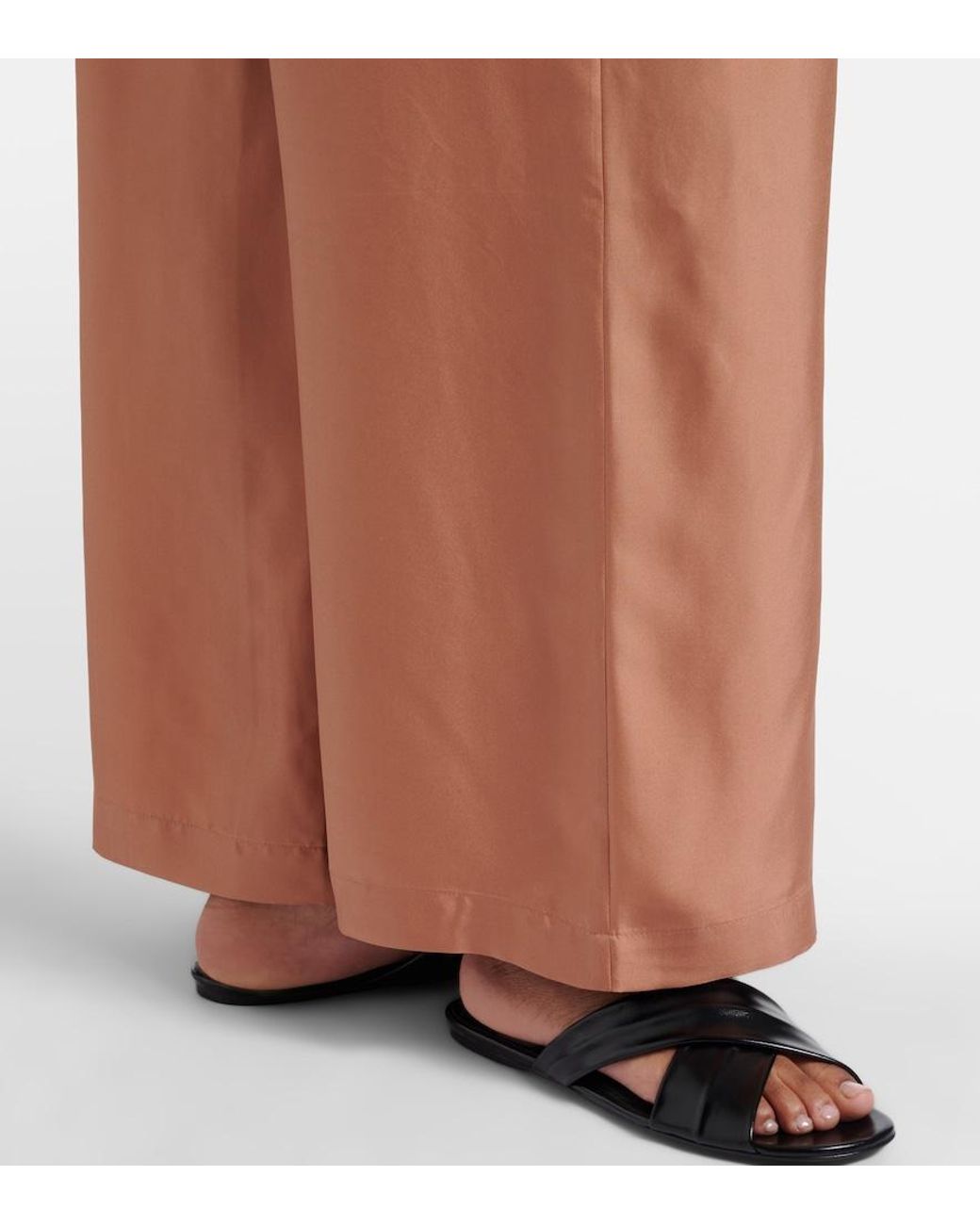 Asceno Brown Isola Pleated Silk Twill Wide-Leg Pants
