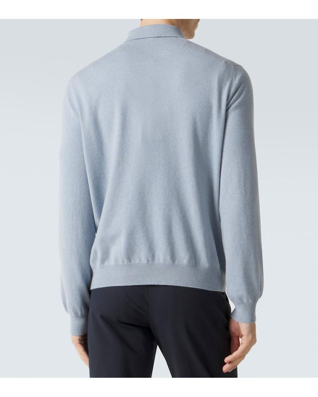 Loro Piana Blue Cashmere Polo Sweater for men
