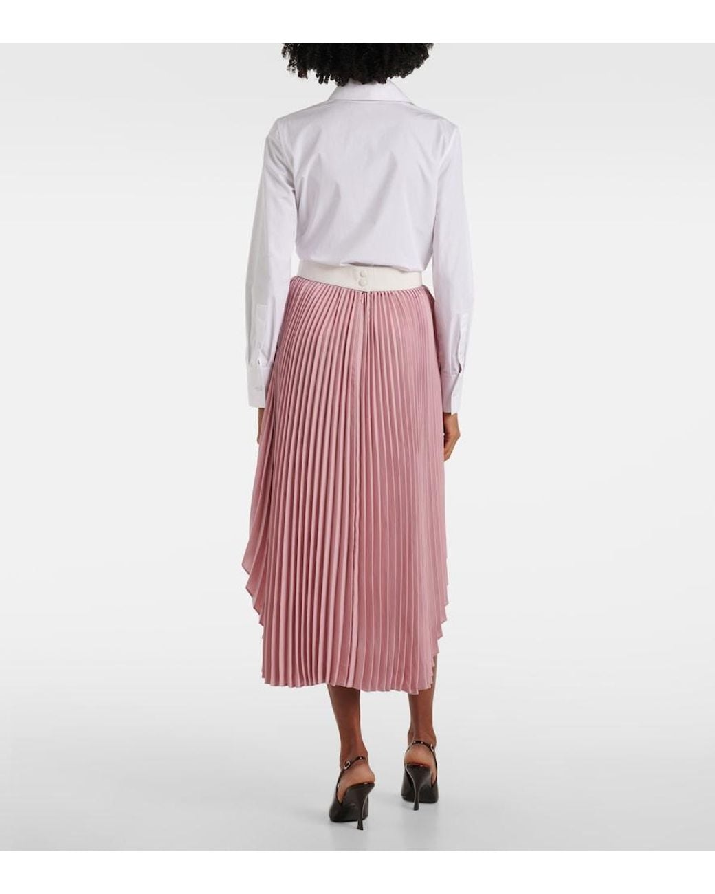 Stella McCartney Pink Leather-Trimmed Plisse Maxi Skirt