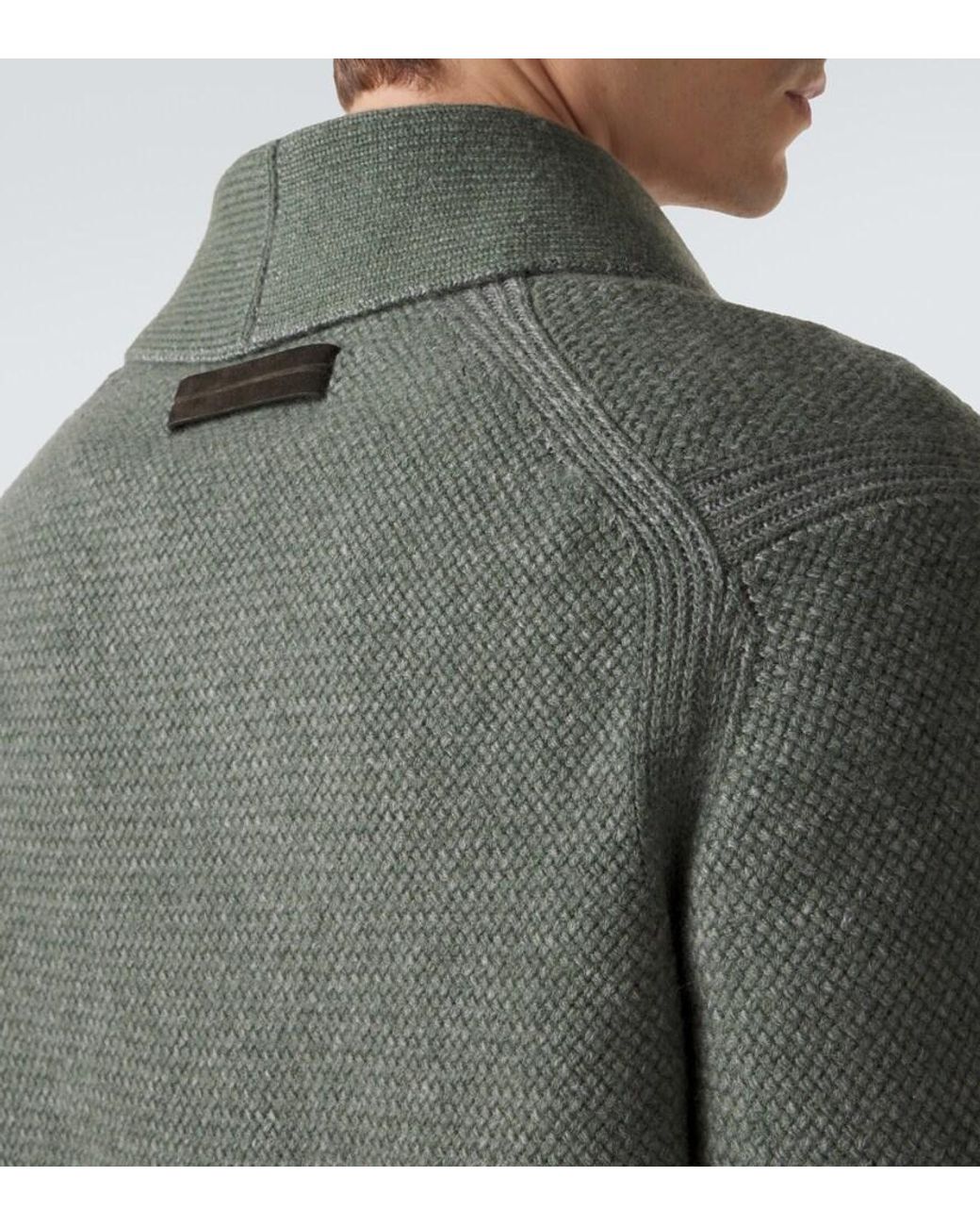 Zegna Green Waffle-Knit Cashmere And Wool Cardigan for men