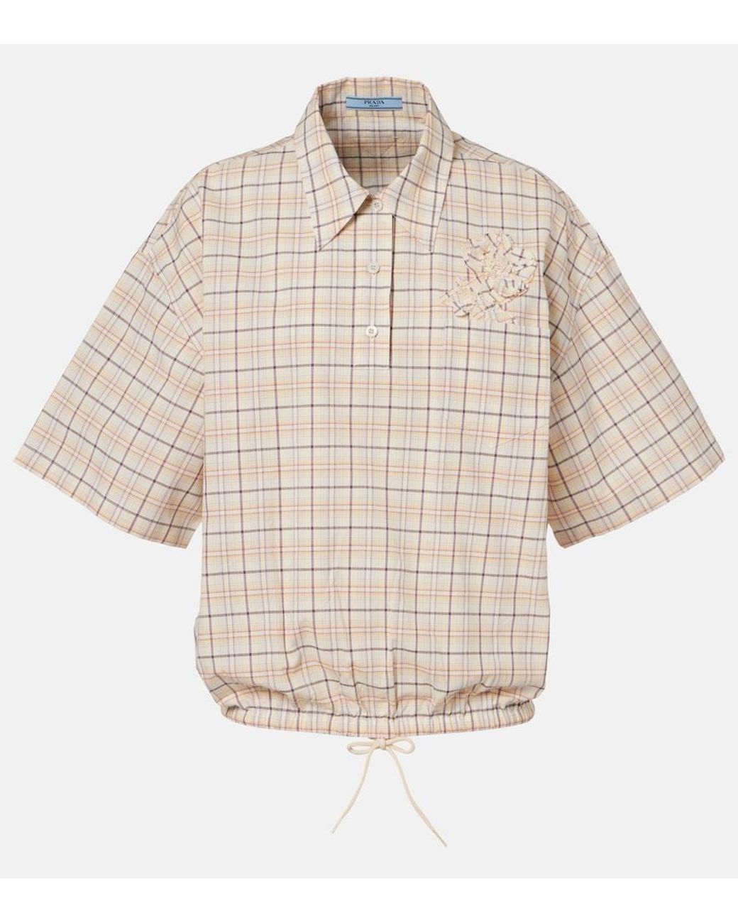 Prada Natural Checked Cotton Poplin Top