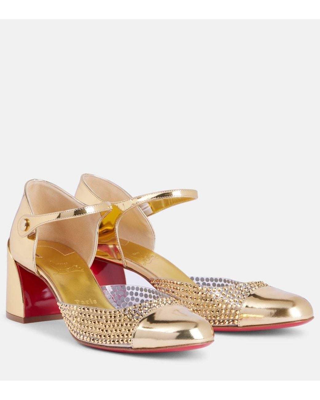 Christian Louboutin Metallic Miss Mj Strass Mirrored Leather And Pvc Pumps