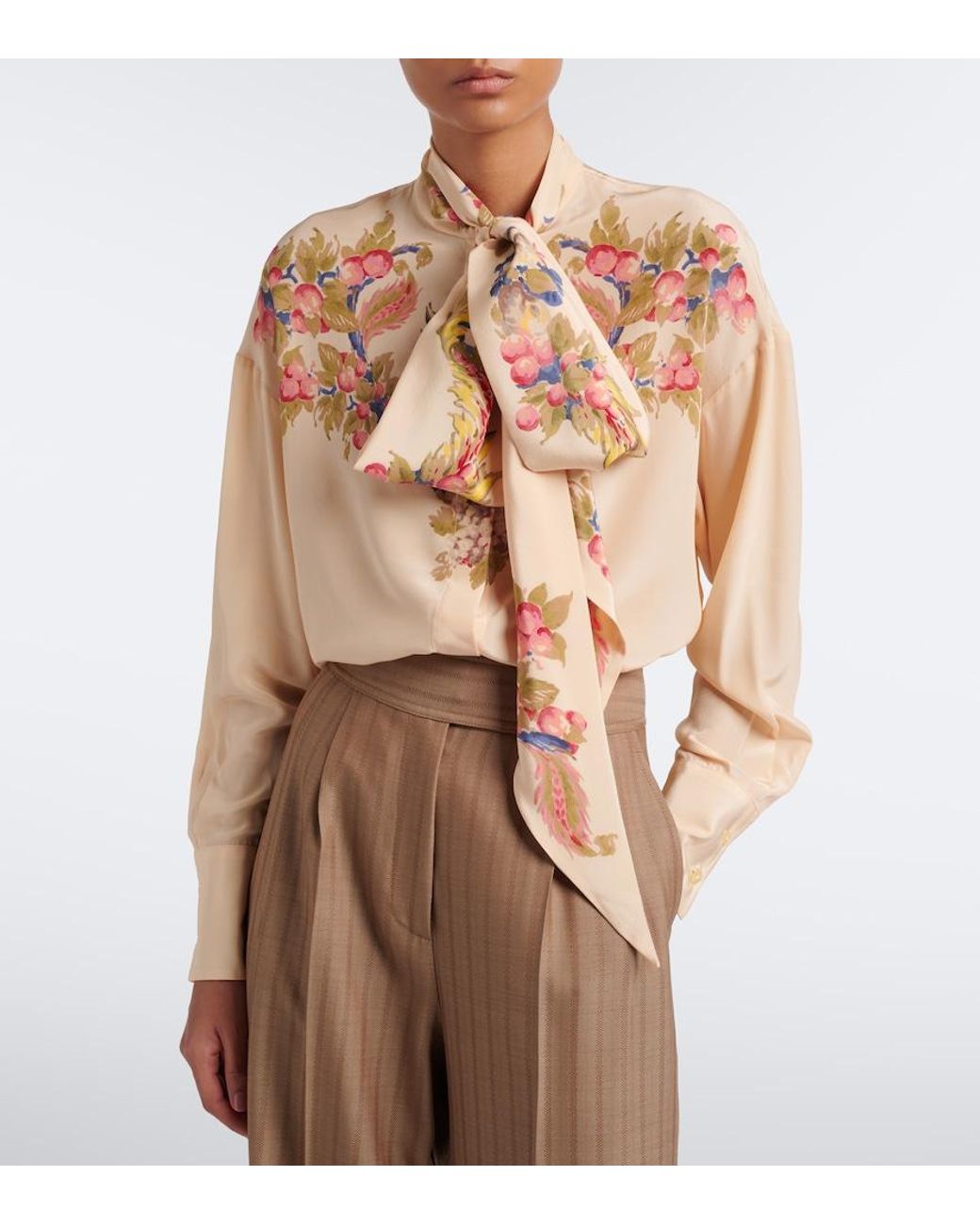 Etro Natural Floral Silk Crepe De Chine Blouse
