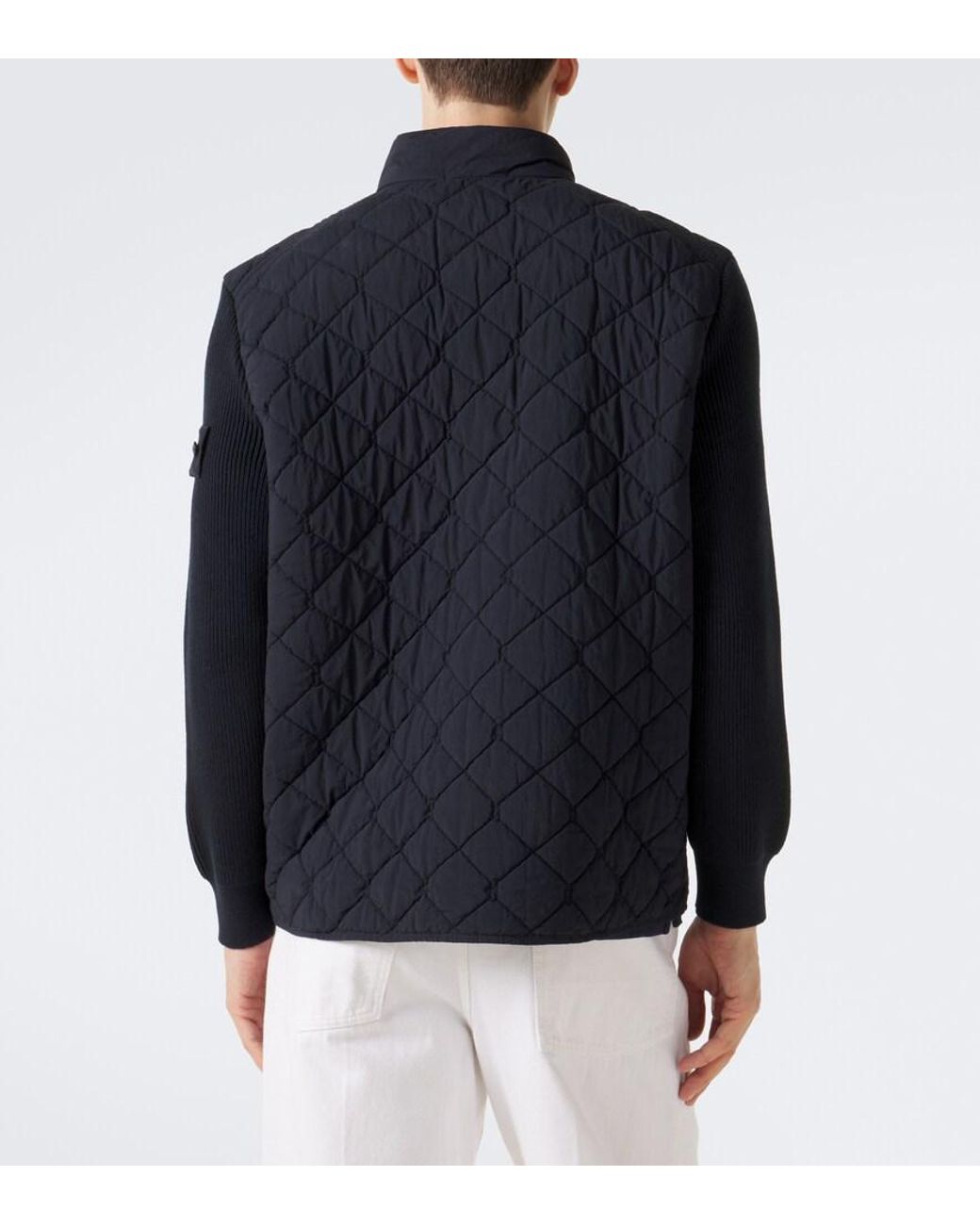 Stone Island Blue Ghost Ribbed-Knit Quilted Jacket for men