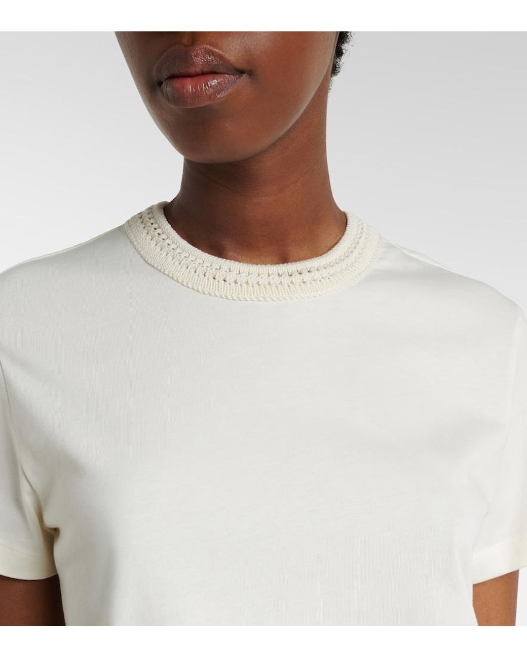 Moncler White Crochet-Trimmed Cotton Jersey T-Shirt