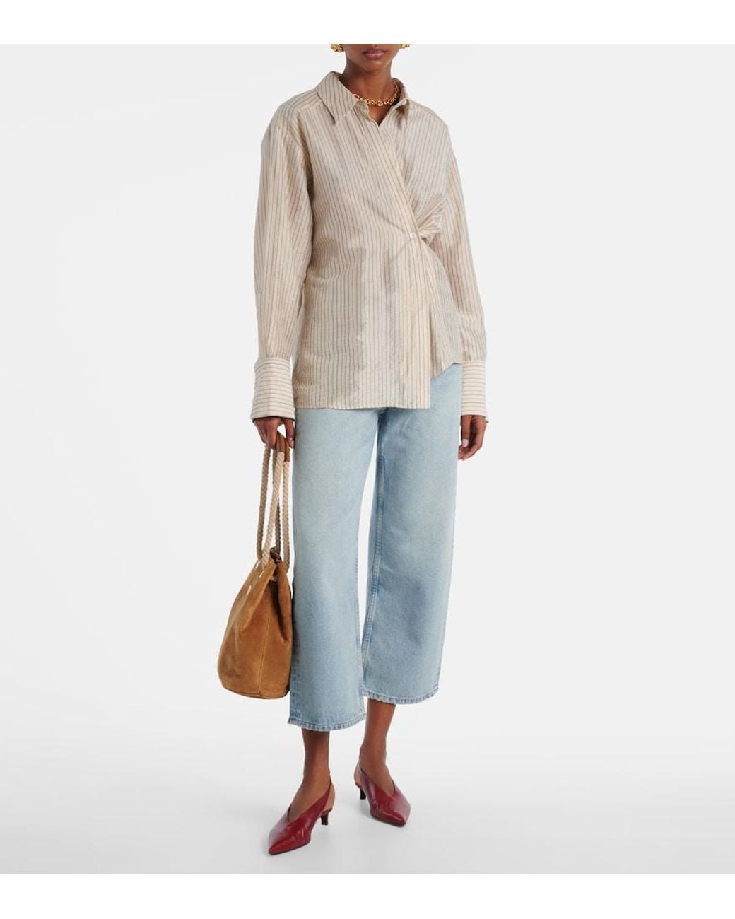 Agolde Blue Arc Cropped Mid-Rise Wide-Leg Jeans