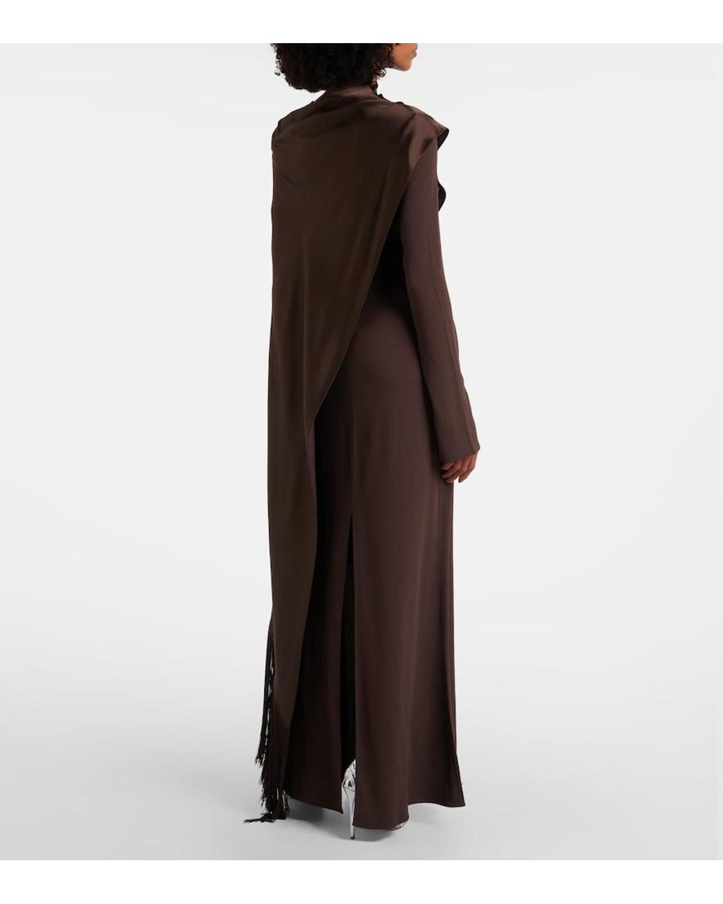 Taller Marmo Brown Mounia Caped Crepe Cady Gown
