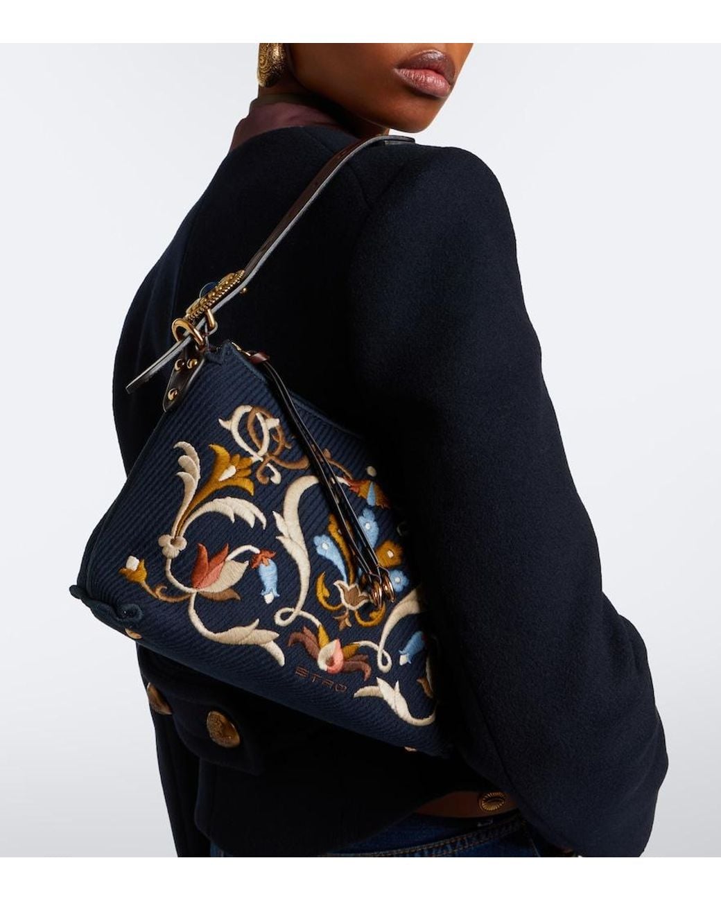 Etro Black Rosette Small Canvas Shoulder Bag