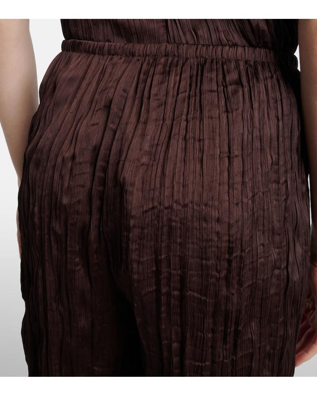 Staud Brown Nami Plisse Wide-Leg Pants