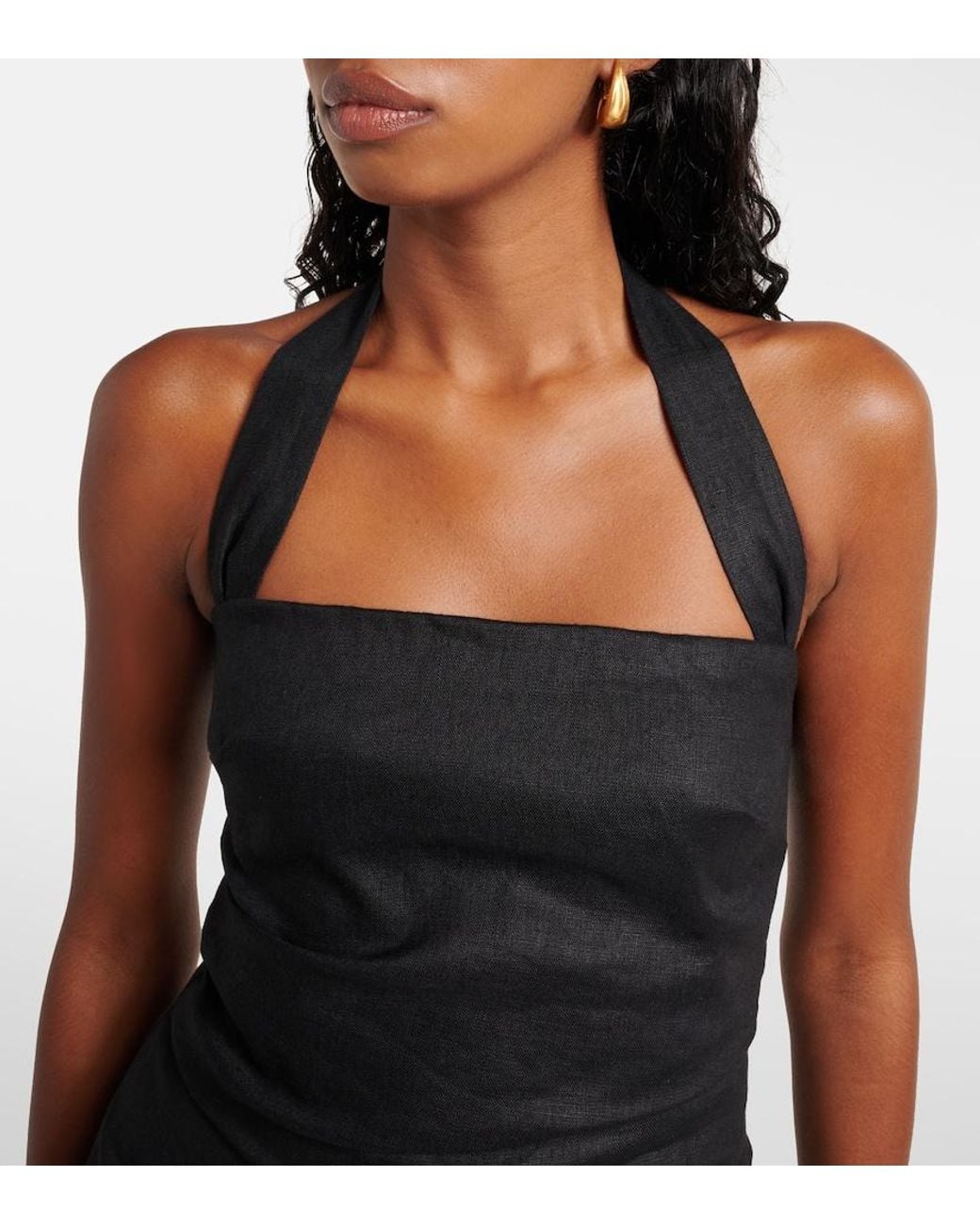 Sir Black Halter Neck Linen Minidress