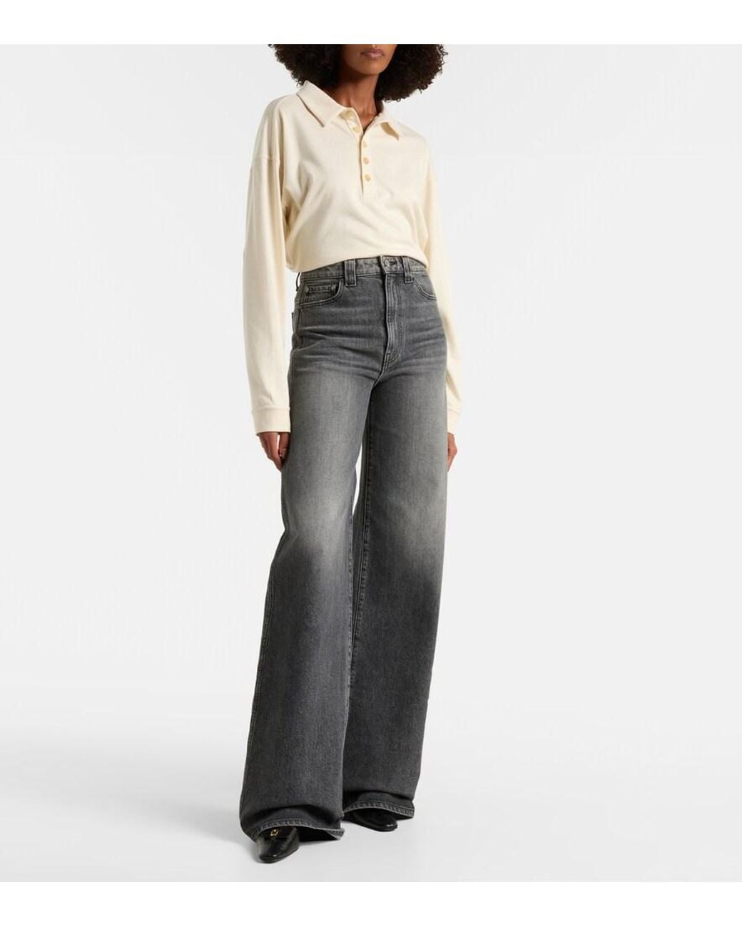 Khaite Gray Dane High-Rise Wide-Leg Jeans