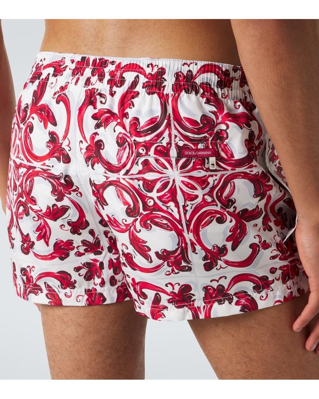 Dolce & Gabbana Red Majolica Swim Trunks for men