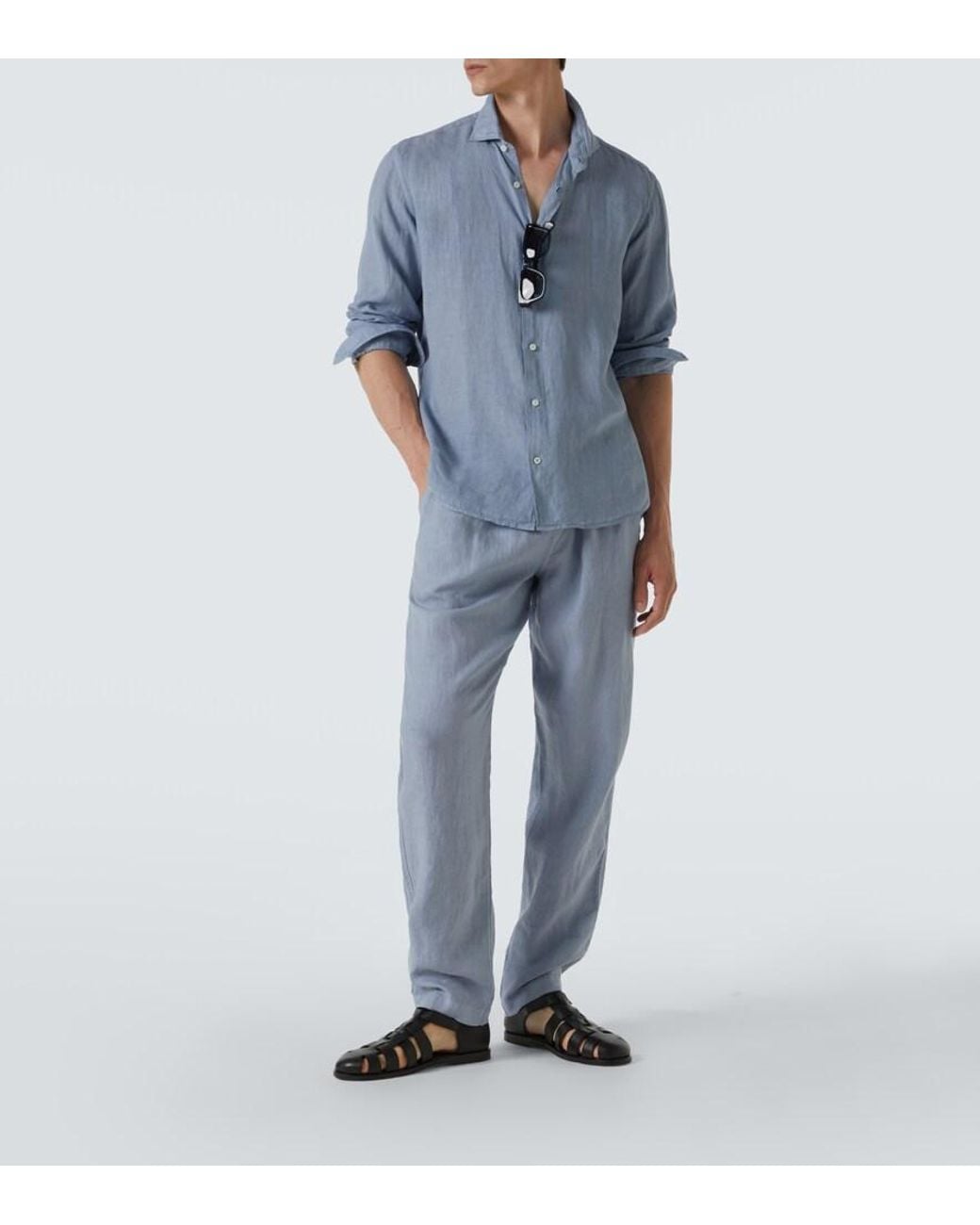 Thom Sweeney Blue Linen Shirt for men