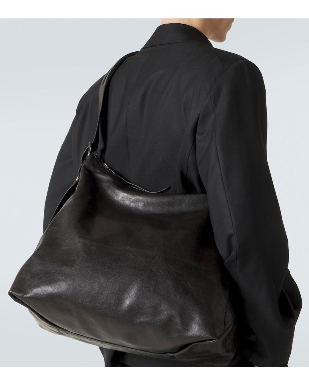 Lemaire Black Belted Leather Shoulder Bag for men