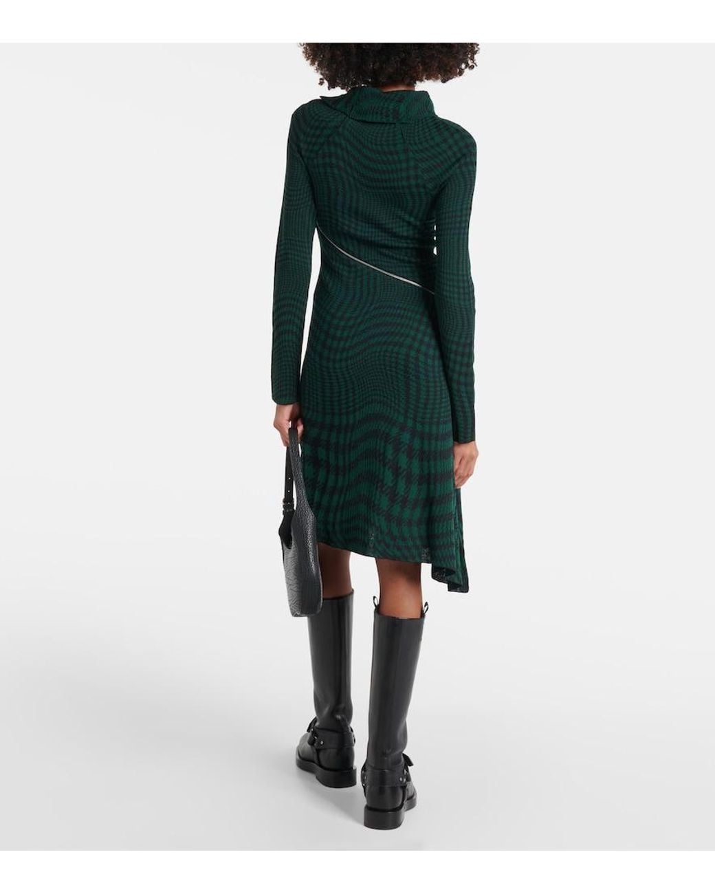 Burberry Green Check Wool-Blend Midi Dress