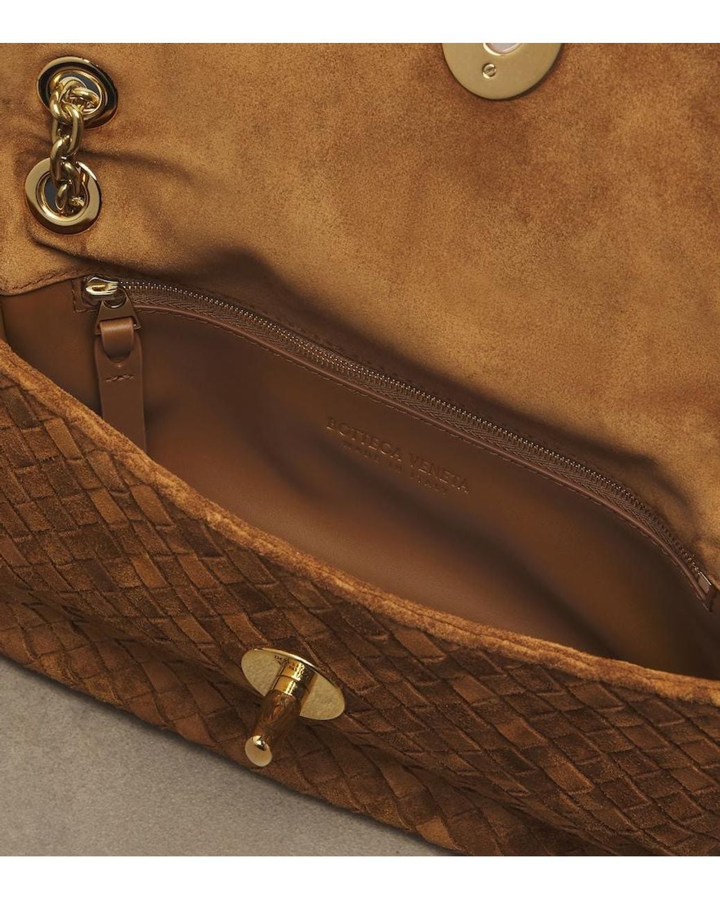 Bottega Veneta Brown Madison Intrecciato Suede Shoulder Bag