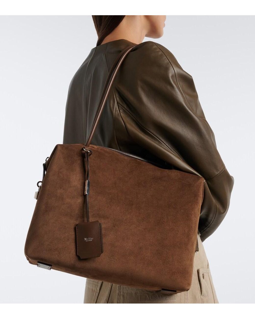 Max Mara Brown Large Suede Shoulder Bag