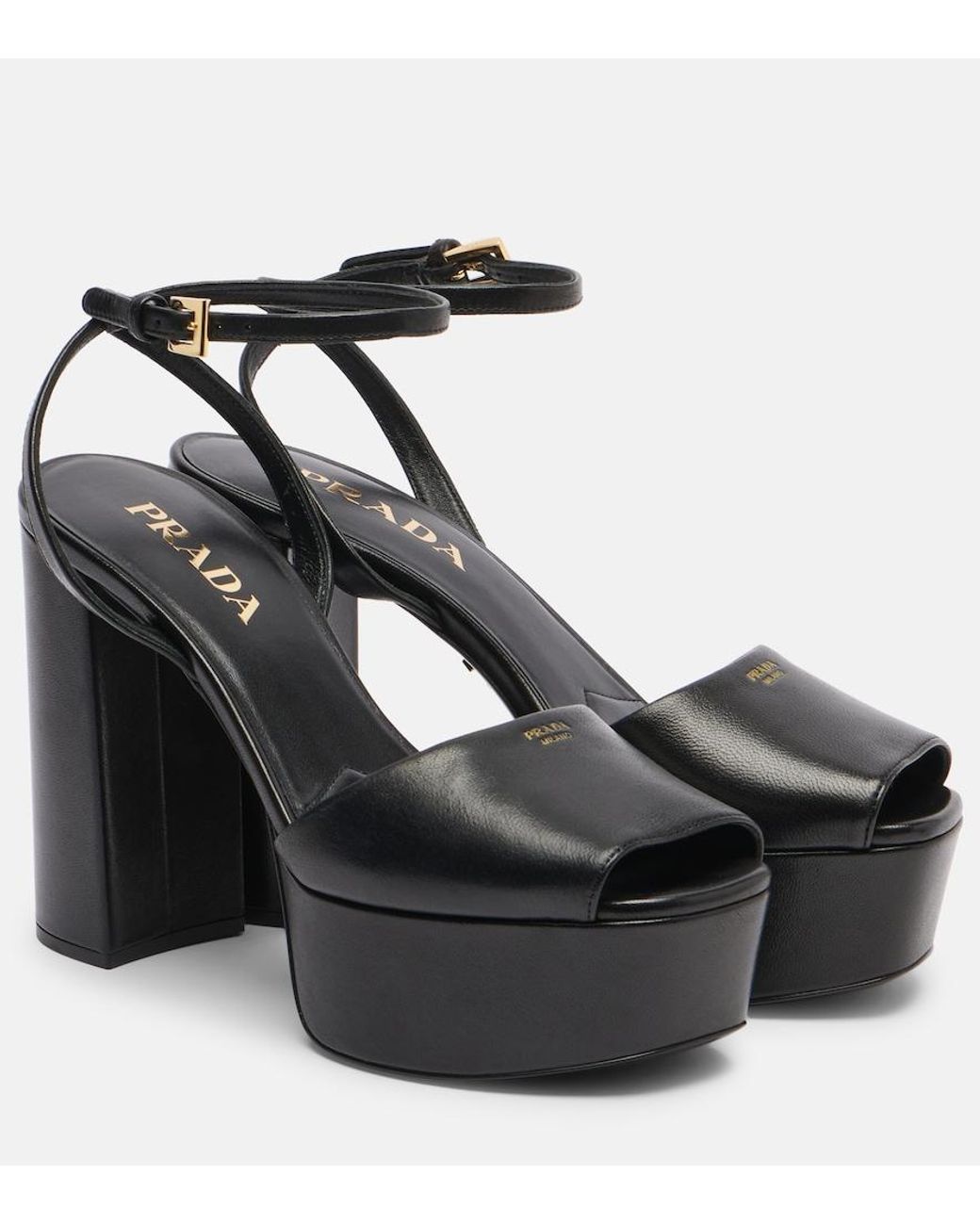 Prada Black Leather Platform Sandals