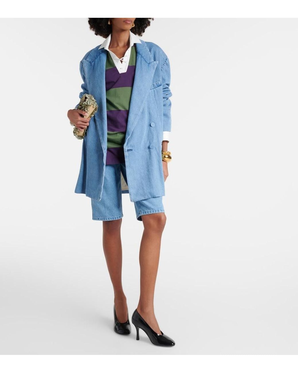 Dries Van Noten Blue Oversized Denim Blazer