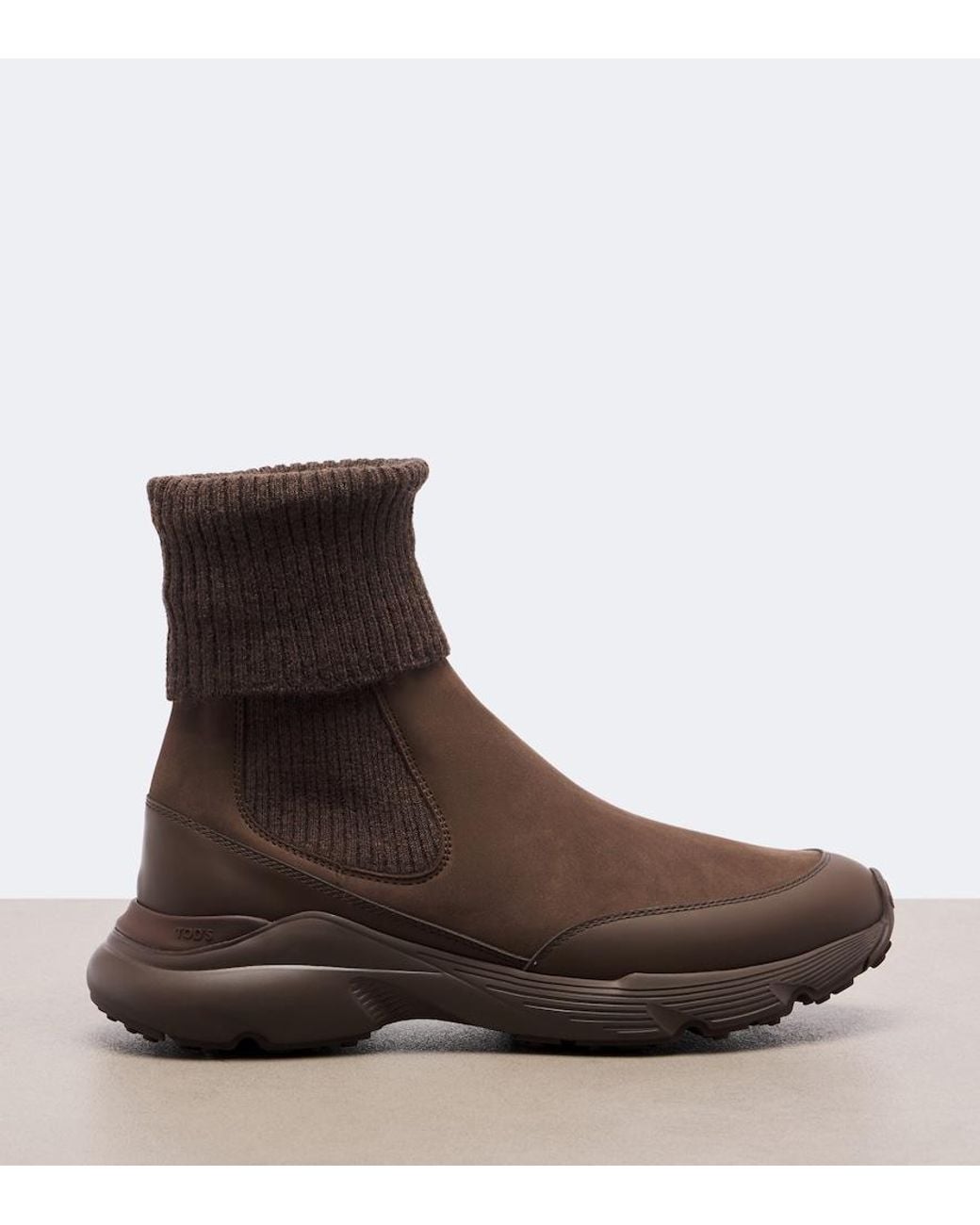 Tod's Brown Knitted Leather Ankle Boots
