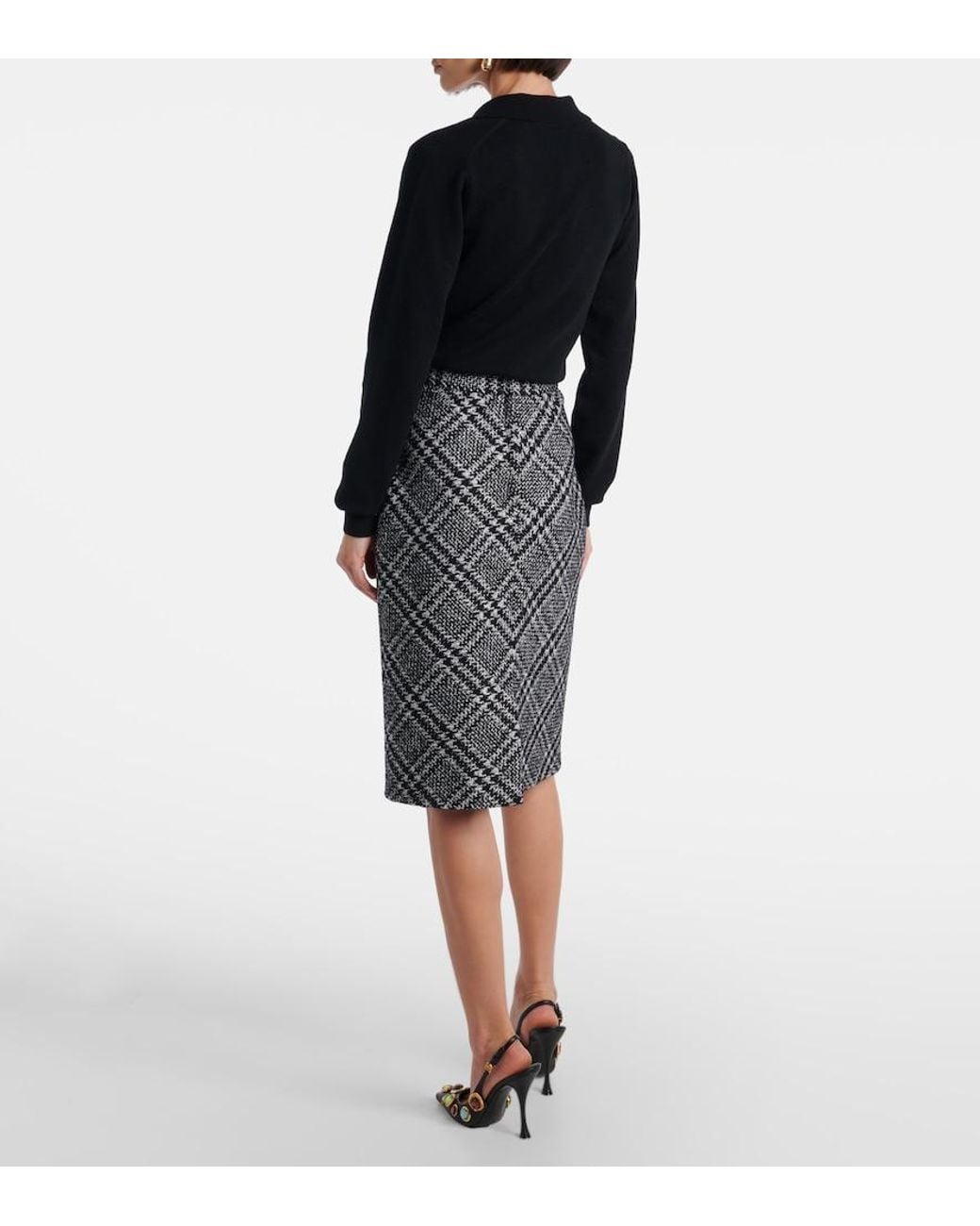 Dolce & Gabbana Gray Checked Wool-Blend Miniskirt