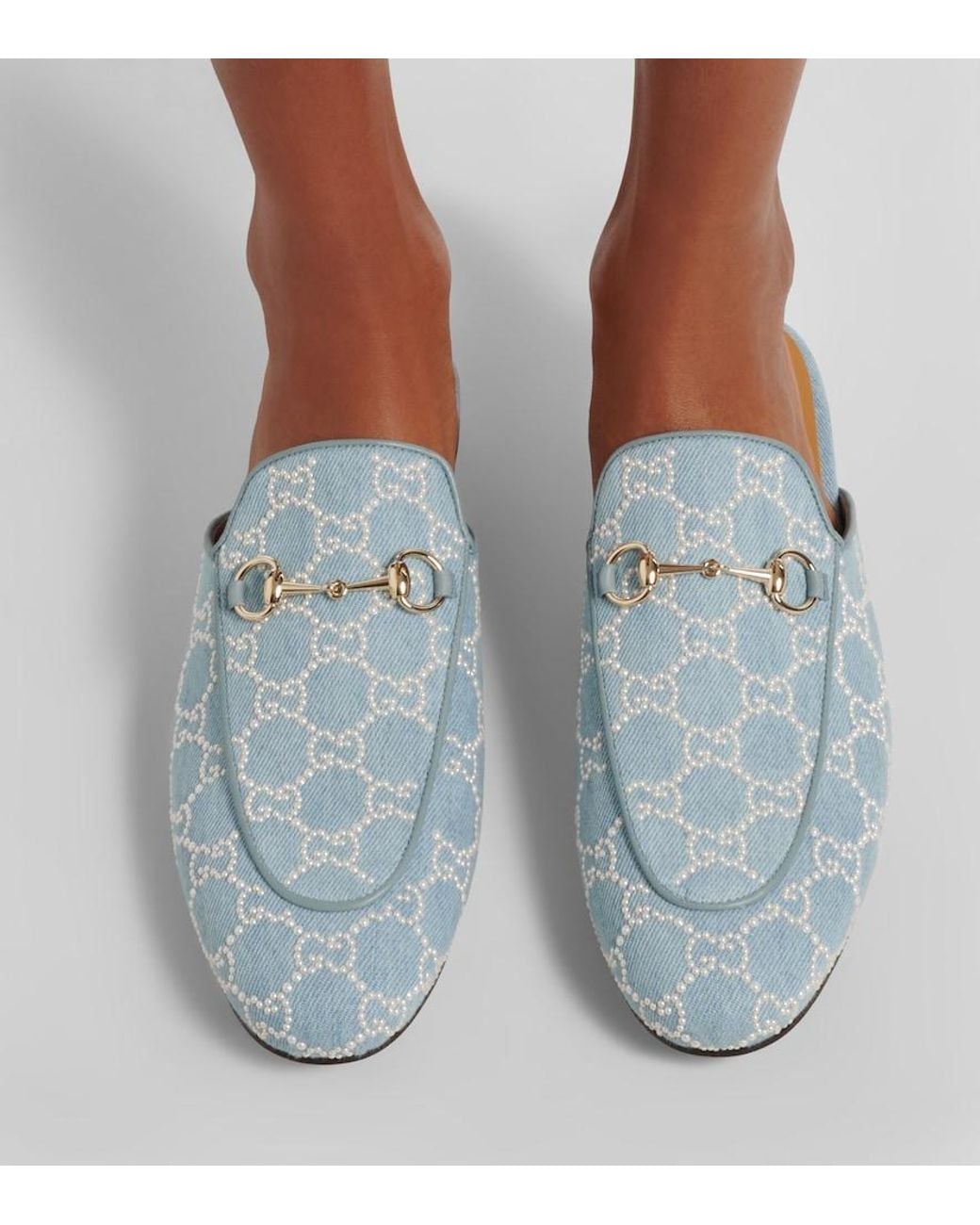 Gucci White Princetown Gg Embellished Mules