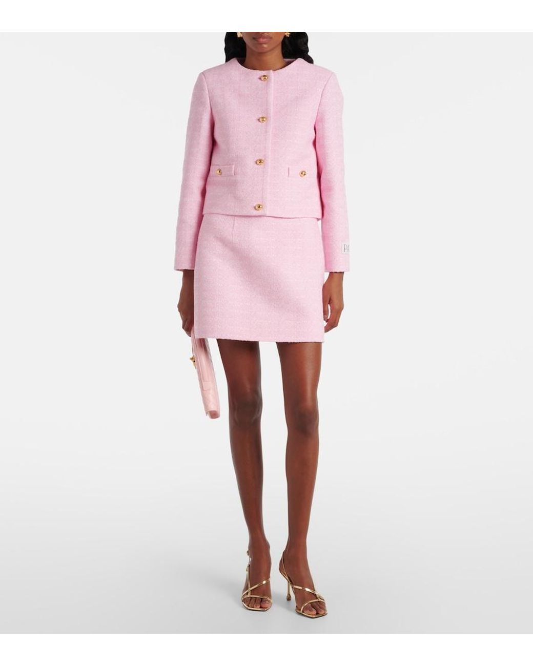 Patou Pink Cotton-Blend Tweed Miniskirt